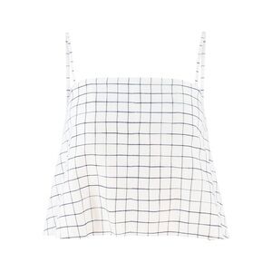 NEW VINCE. Trellis Plaid Strapless Tie Back Top in Off White/Navy $348 Sz 8